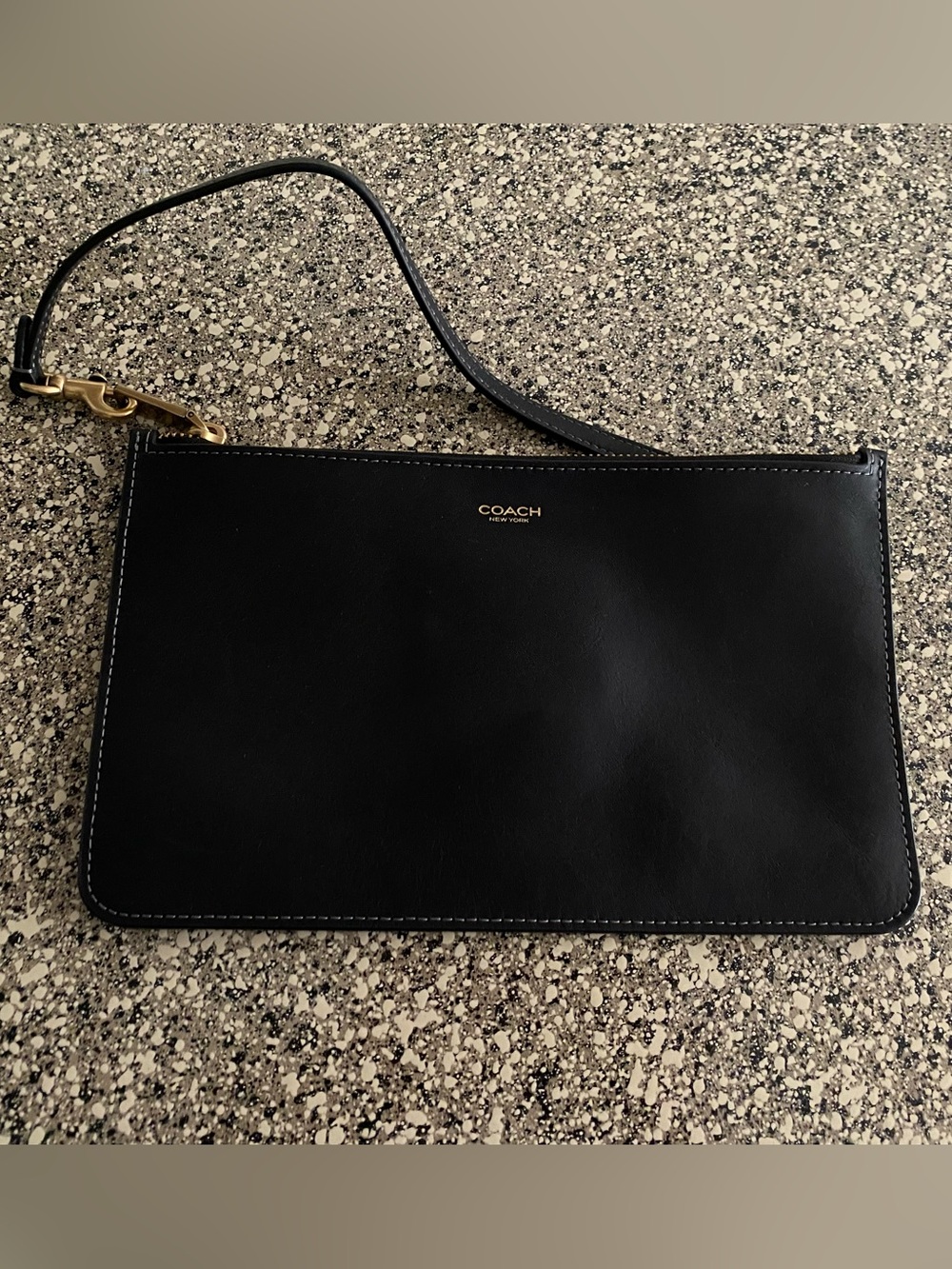 Coach Black Leather Wristlet with Gold Hardware